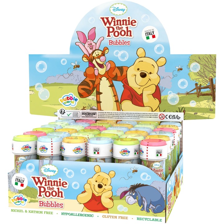 Комплект от 36 туби за сапунени мехурчета Мечо Пух, Bubble World, 36 x 60 ml