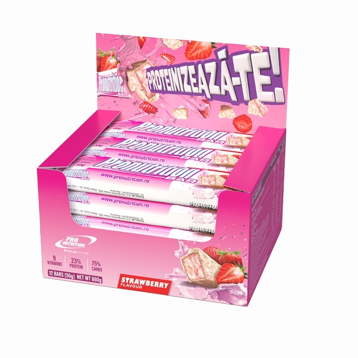 Dobozban 12 db Pronutrition Bar eper proteinszelet, 55g