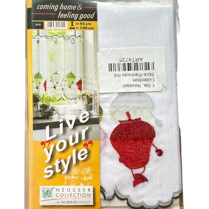 Perdea de bucatarie, JUP, 45 x 140 cm, Alb