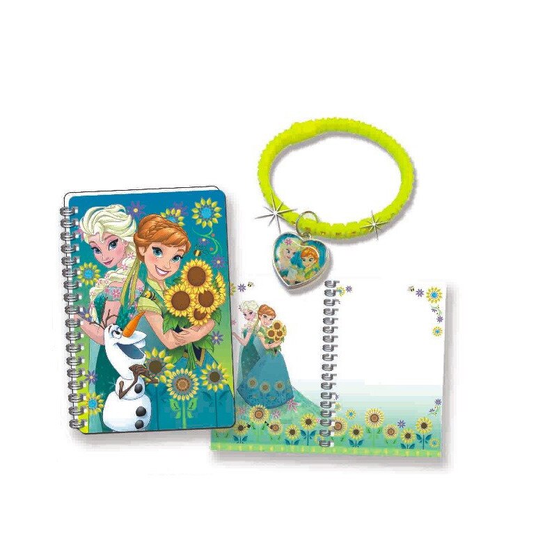 Mini jurnal 3D cu bratara din silicon galbena Ana si Elsa