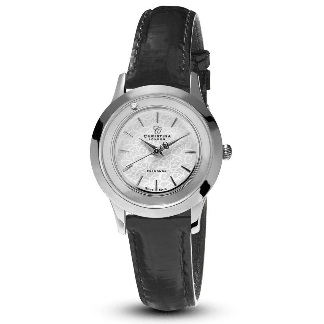 Ceas Christina Collect, Argintiu, Curea de piele, 1 Diamant