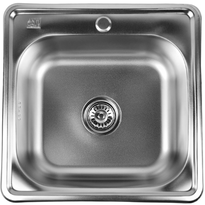 Mosogató szifonnal, ANW Home, Szatén acél, 48 x 48 x 16 cm, Ezüst