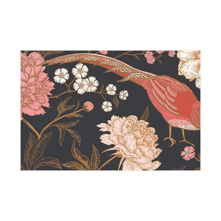 Öntapadó 3d tapéta, Mosható, Peonies And Pheasants, 200x300 cm