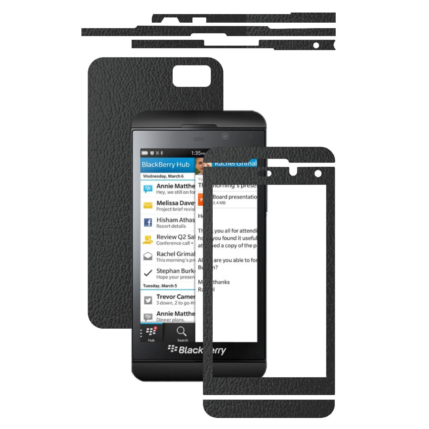 Folie de protectie Carbon Skinz, Husa de tip Skin Adeziv pentru Carcasa, Piele Neagra dedicata Blackberry Z10