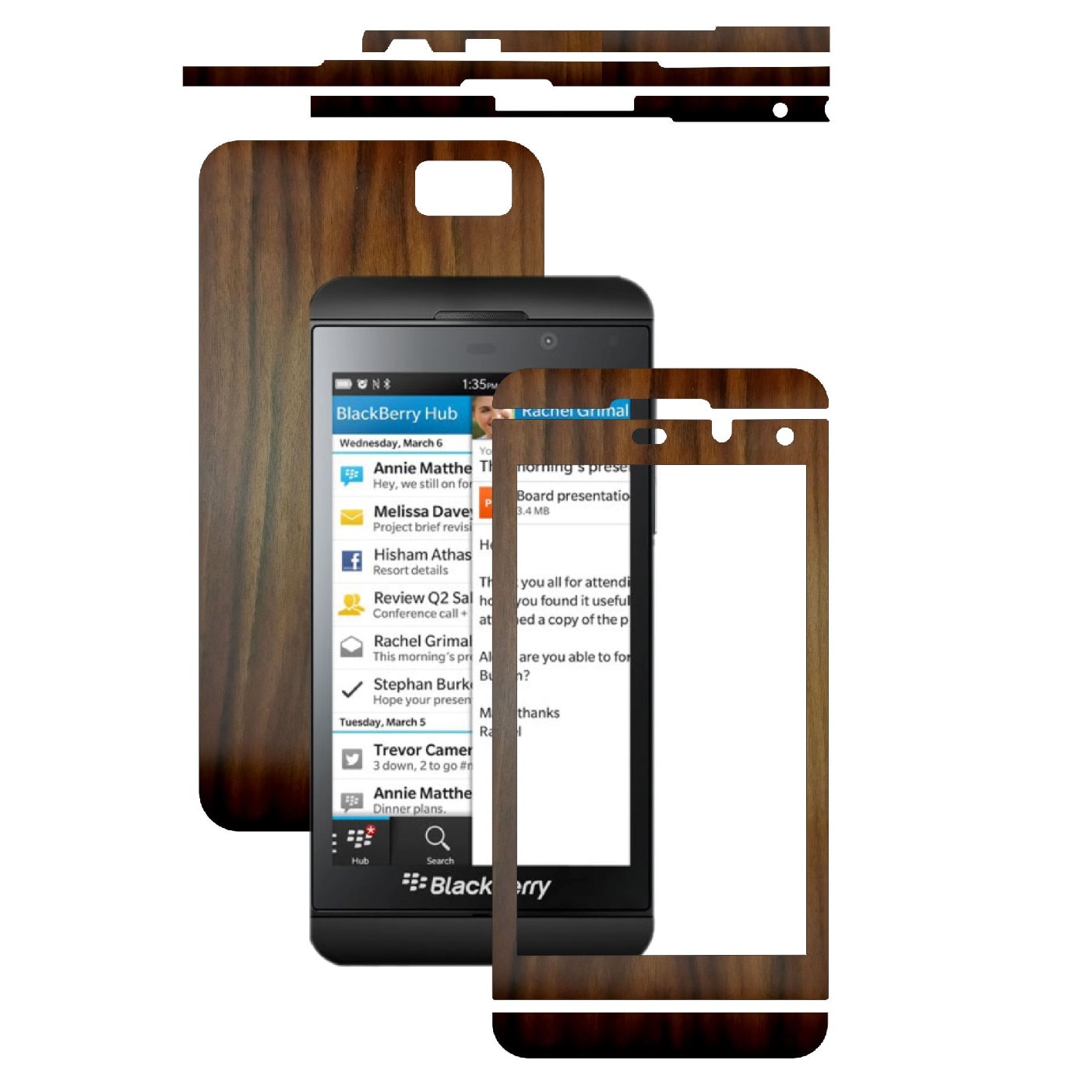 Folie de protectie Carbon Skinz, Husa de tip Skin Adeziv pentru Carcasa, Lemn Nuc Inchis dedicata Blackberry Z10