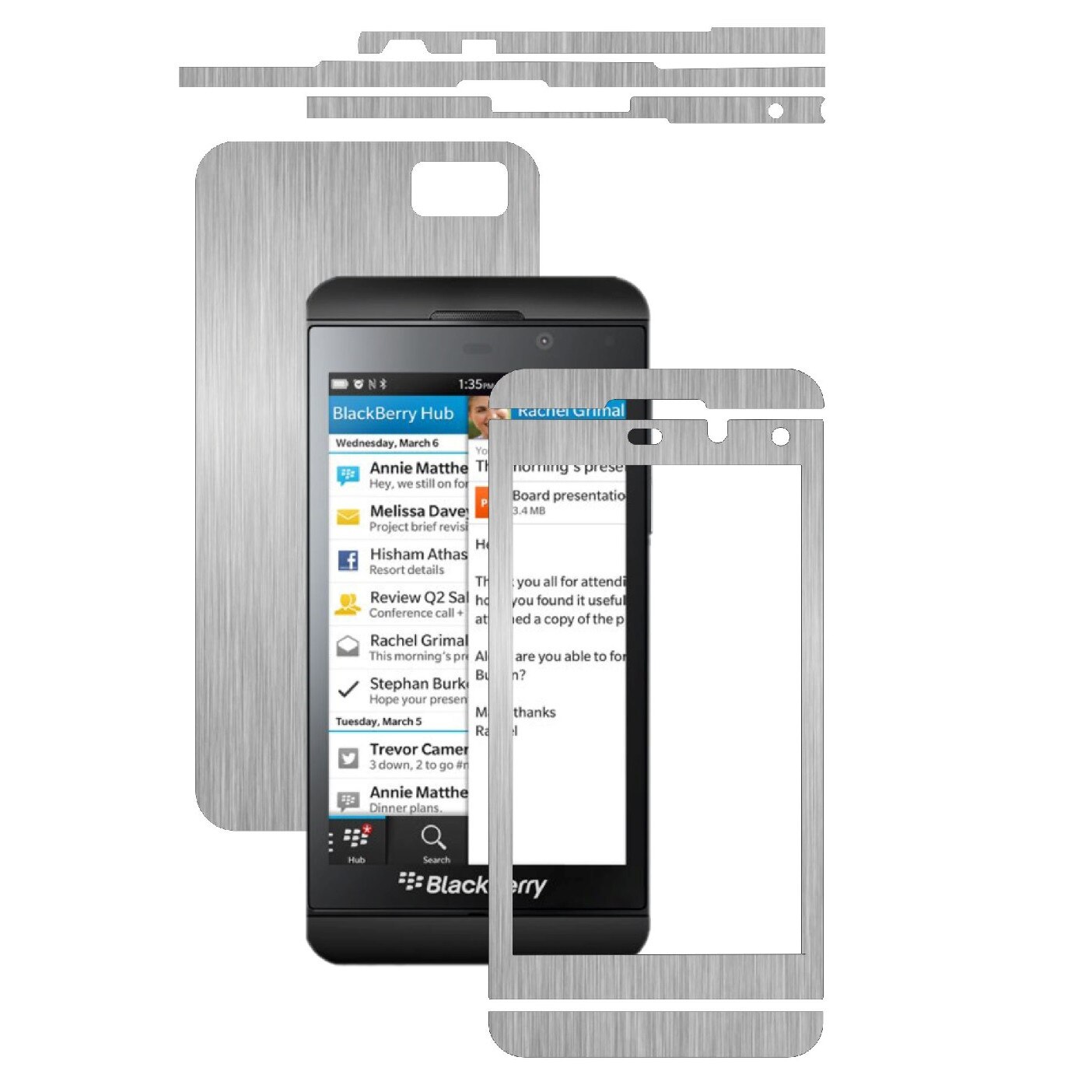 Folie de protectie Carbon Skinz, Husa de tip Skin Adeziv pentru Carcasa, Brushed Argintiu dedicata Blackberry Z10