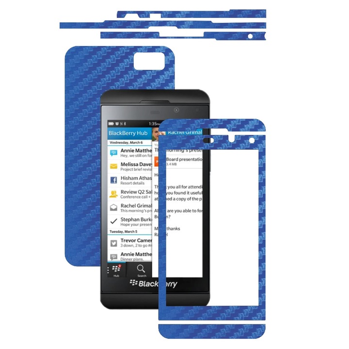 Защитен филм Carbon Skinz, Adhesive Skin Cover for Case, Carbon Blue, посветен на Blackberry Z10