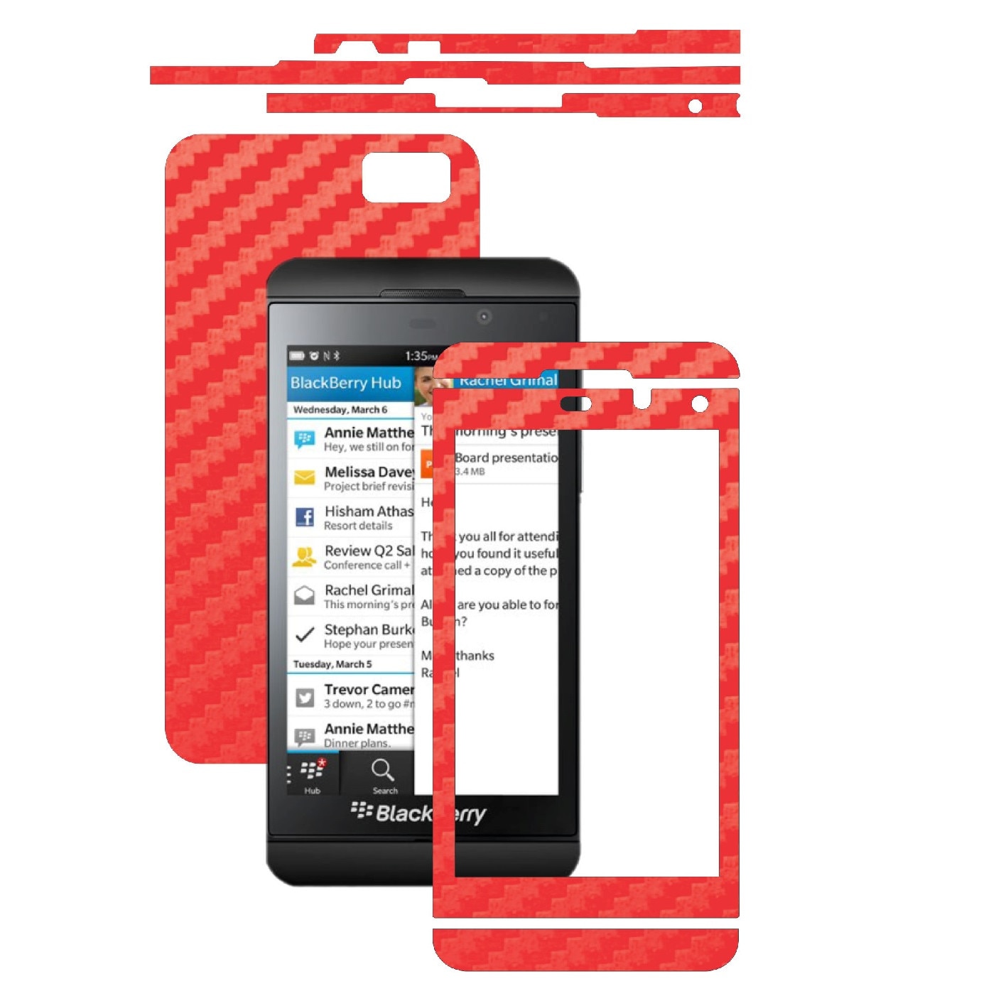 Folie de protectie Carbon Skinz, Husa de tip Skin Adeziv pentru Carcasa, Carbon Rosu dedicata Blackberry Z10