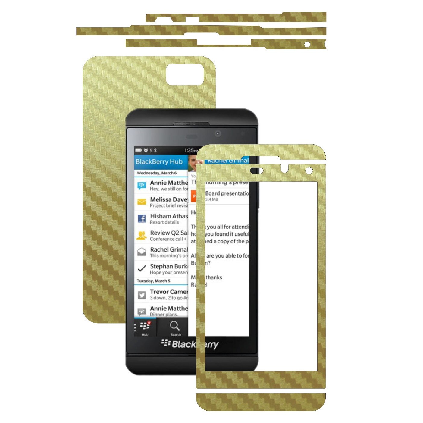 Folie de protectie Carbon Skinz, Husa de tip Skin Adeziv pentru Carcasa, Carbon Auriu dedicata Blackberry Z10