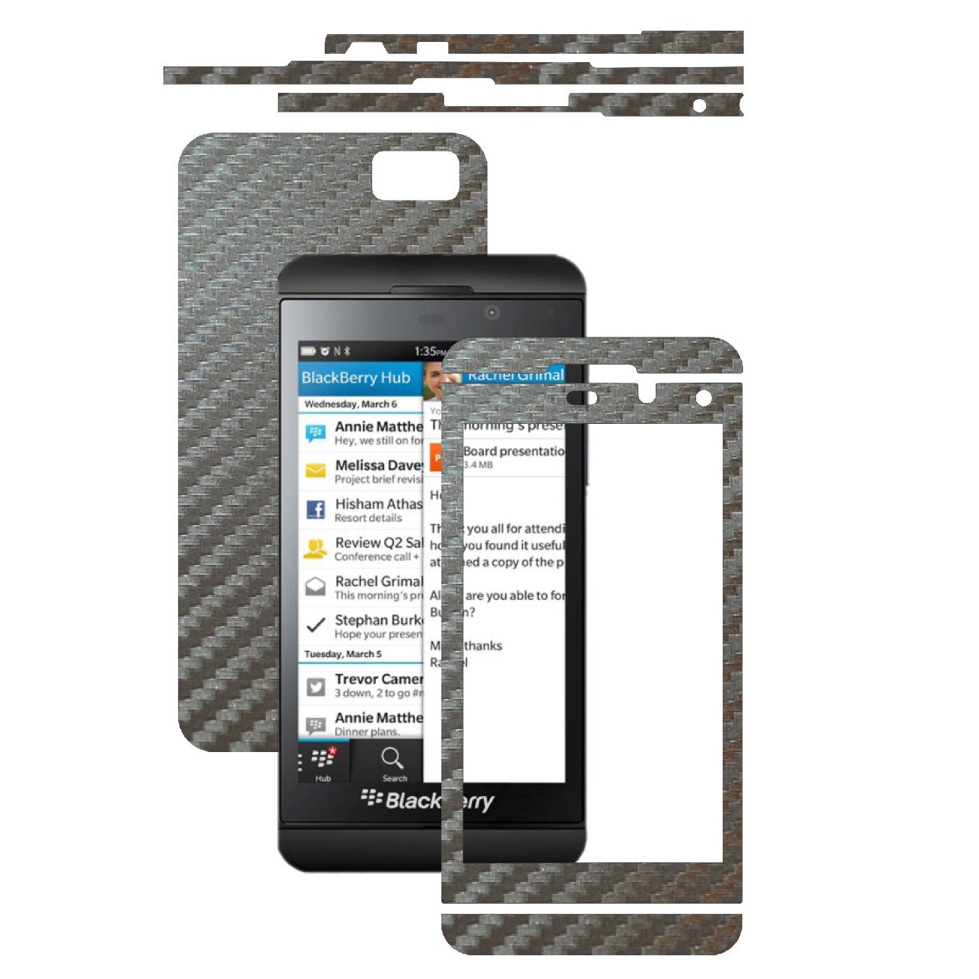 Folie de protectie Carbon Skinz, Husa de tip Skin Adeziv pentru Carcasa, Carbon Gri Argintiu dedicata Blackberry Z10