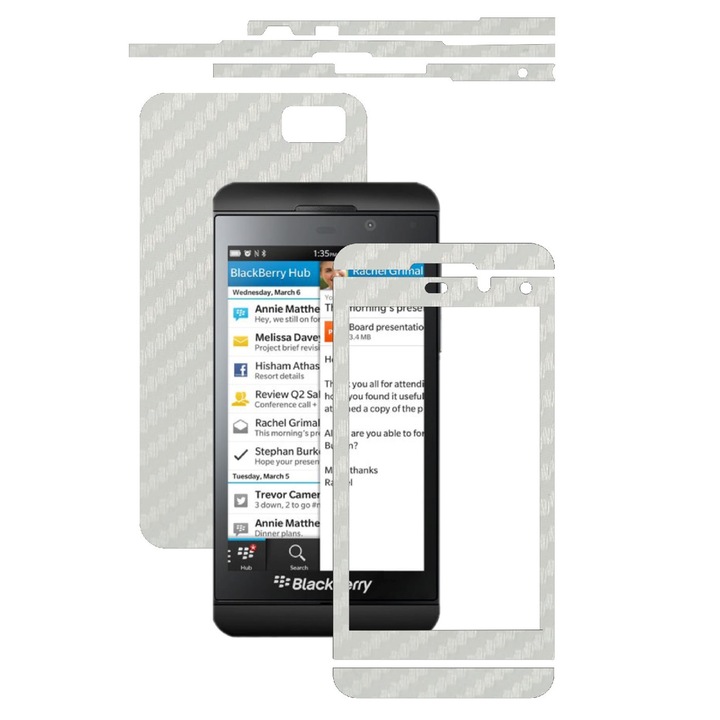 Защитен филм Carbon Skinz, Adhesive Skin Cover for the Case, Carbon White, посветен на Blackberry Z10