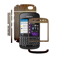 Folie de protectie Carbon Skinz, Husa de tip Skin Adeziv pentru Carcasa, Lemn Nuc Inchis dedicata Blackberry Q10