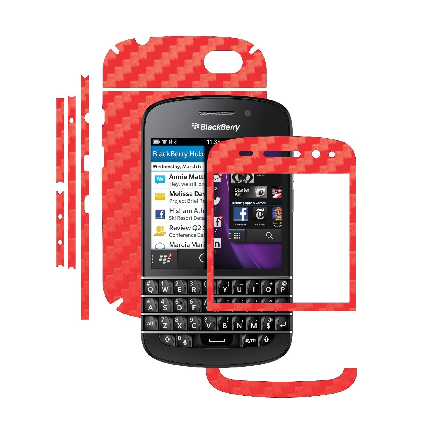 Folie de protectie Carbon Skinz, Husa de tip Skin Adeziv pentru Carcasa, Carbon Rosu dedicata Blackberry Q10
