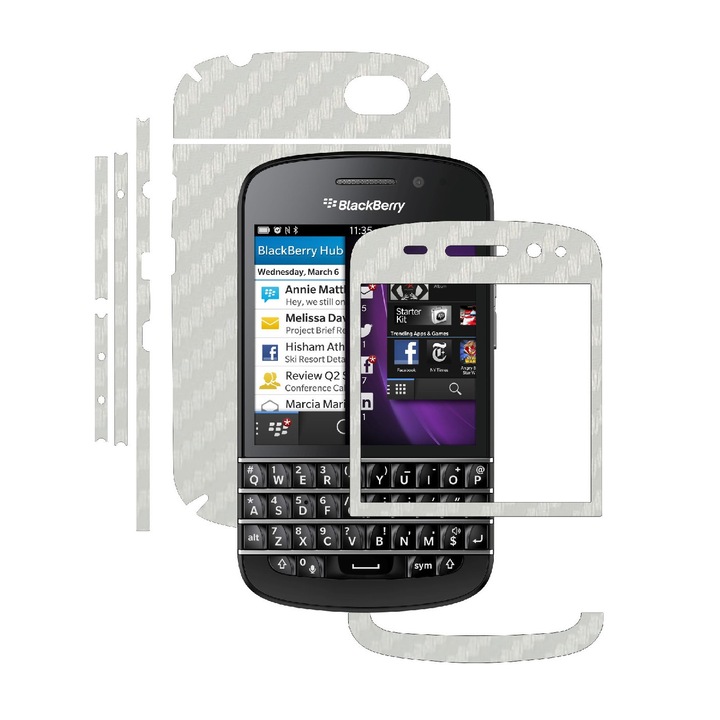 Защитно фолио Carbon Skinz, адхезивно покритие за кожата на кутията, бял въглен, посветен на Blackberry Q10