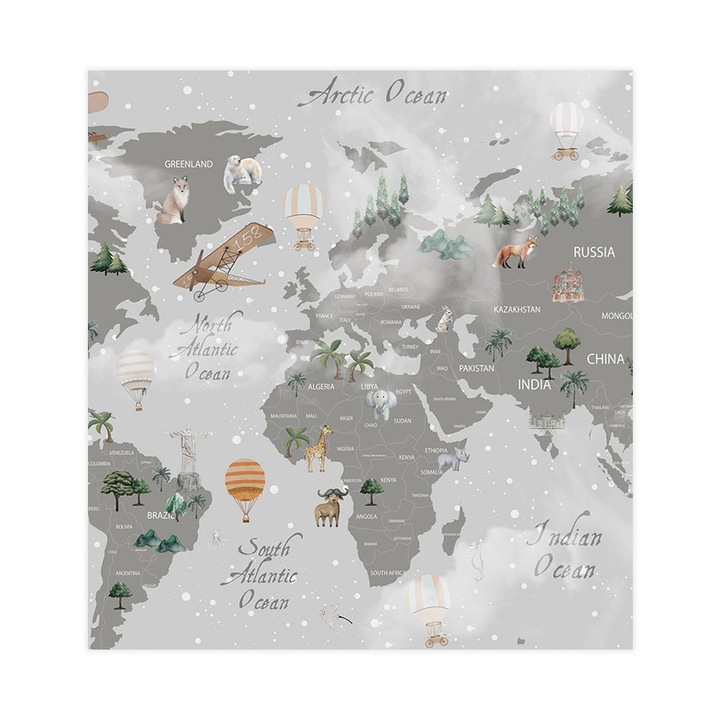 Fototapet autoadeziv, Lavabil, World Map In The Winter, 255x240 cm