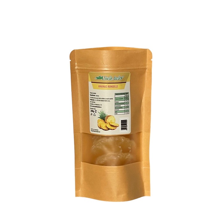 Ananas rondele confiat 200g – gust exotic, dulce-acrisor – ambalaj SmartZip resigilabil