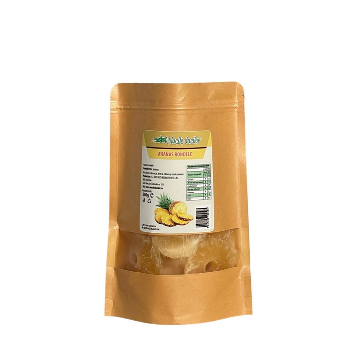 Ananas rondele confiat 500g – gust exotic, dulce-acrisor – ambalaj SmartZip resigilabil