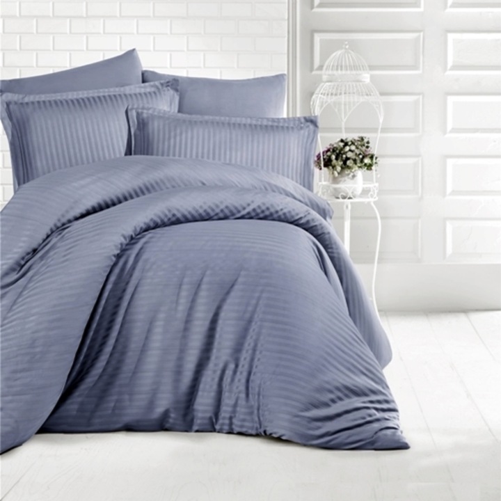 Lenjerie de pat Bumbac, Damasc, 4 piese, pentru pat dublu, gri inchis, Ralex Pucioasa, 240x260cm, LDP-BBC-DAM-GRI-INCHIS