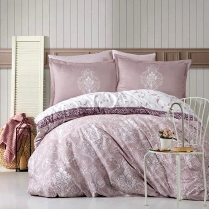 Lenjerie de pat Bumbac, Satin, 4 piese, pentru pat dublu, multicolor, Ralex Pucioasa, 240x260cm, LDP-BBC-SAT-1002