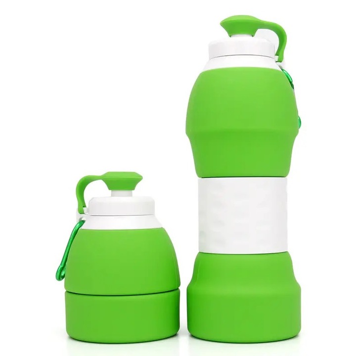 Összecsukható kulacs, 580ml, 11-22cm, élelmiszeripari szilikon, cseppmentes, zöld