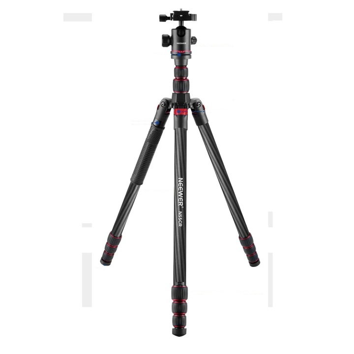 Trepied 2 in 1 monopied din fibra de carbon de 205 cm, cu cap bila 360° cu patina quick release tip arca 6,35 mm, inaltime reglabila 68 cm - 205 cm, greutate maxima suportata 12 kg, Neewer N55 CR