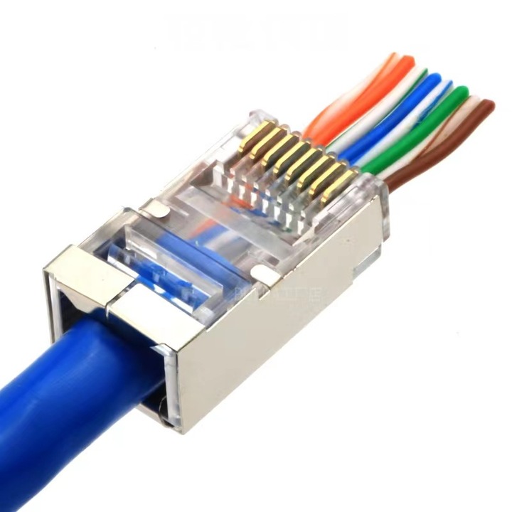 Mufa RJ45 UTP/FTP cat6E Ecranata, Conector retea Plastic si Metal EZ Pass Through