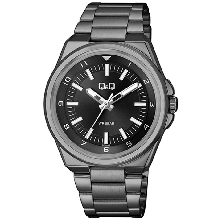 Мъжки часовник Q&Q QZ68J212Y, Кварцов, Сребърен, Черен, Черен