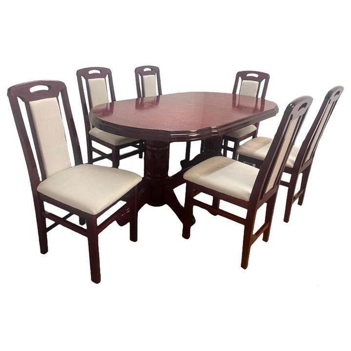 Set masa living SR Zork plus 6 scaune SR Rim mahon, 74x90x160/200 cm