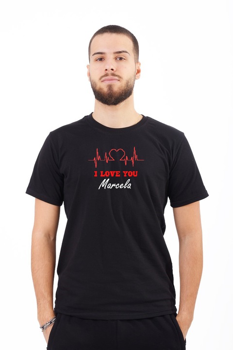 Tricou pentru barbati Valentines Day, I love you Marcela, Bumbac, Negru, S