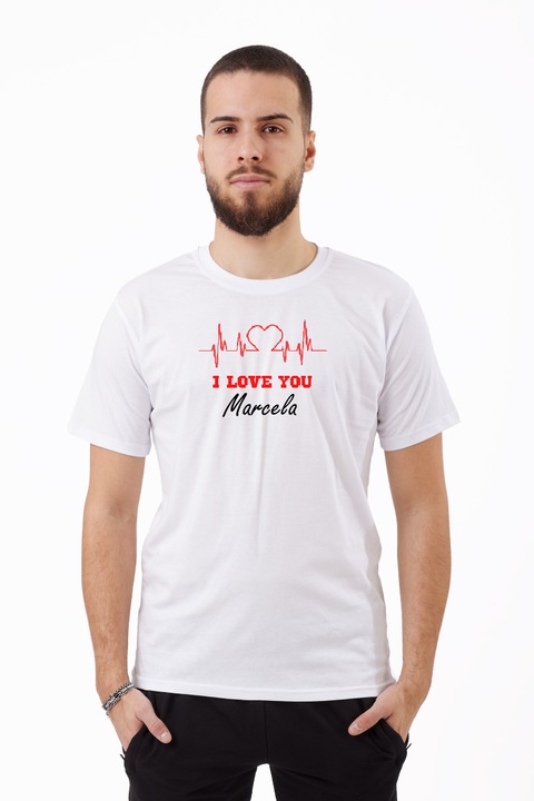 Tricou pentru barbati Valentines Day, I love you Marcela, Bumbac, Alb, S
