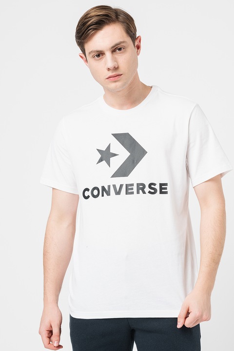 Converse, Tricou unisex cu imprimeu logo, Alb/Negru