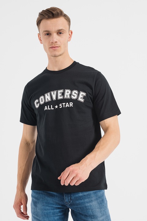 Converse, Tricou unisex de bumbac cu decolteu la baza gatului All Star, Alb optic/Negru