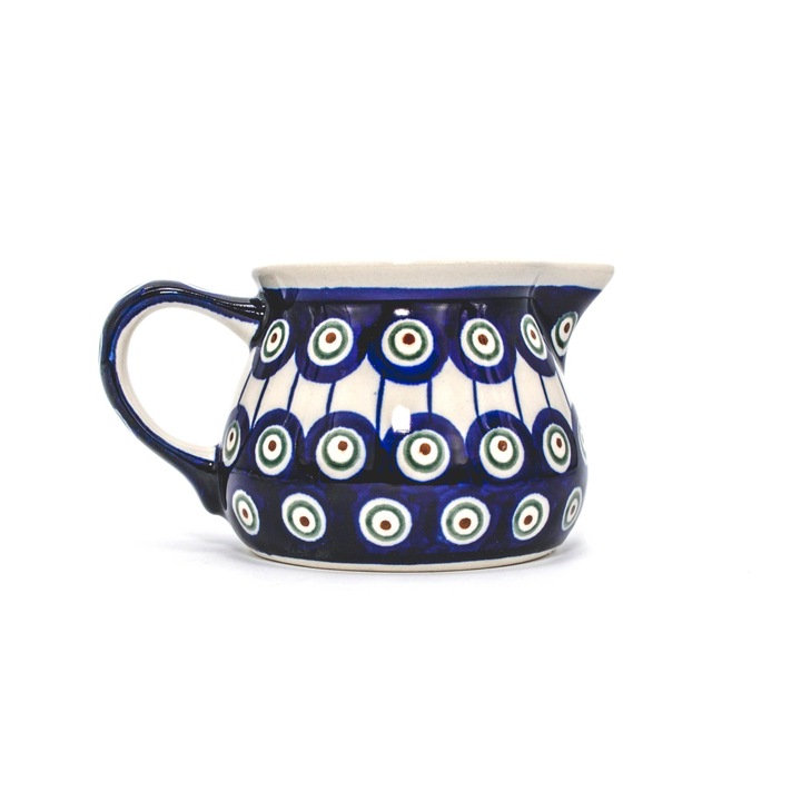 Recipient servire lapte Peacock Eyes, ceramica smaltuita, pictat manual, 400 ml