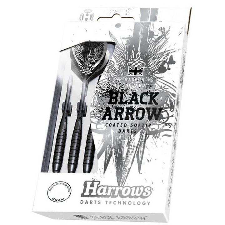 Комплект от 3 стрелички Harrows, Black Arrow, Softtip, Brass/Ebonite, Black