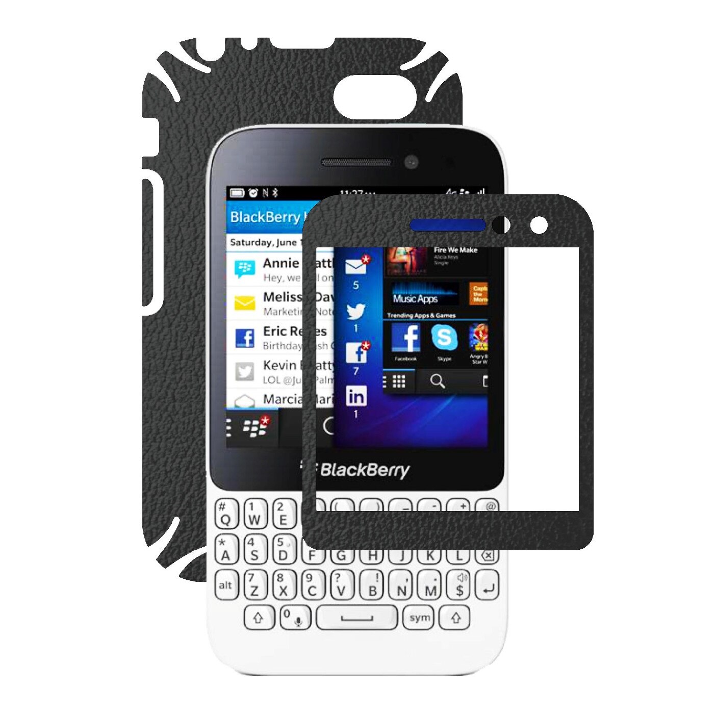 Folie de protectie Carbon Skinz, Husa de tip Skin Adeziv pentru Carcasa, Piele Neagra dedicata Blackberry Q5