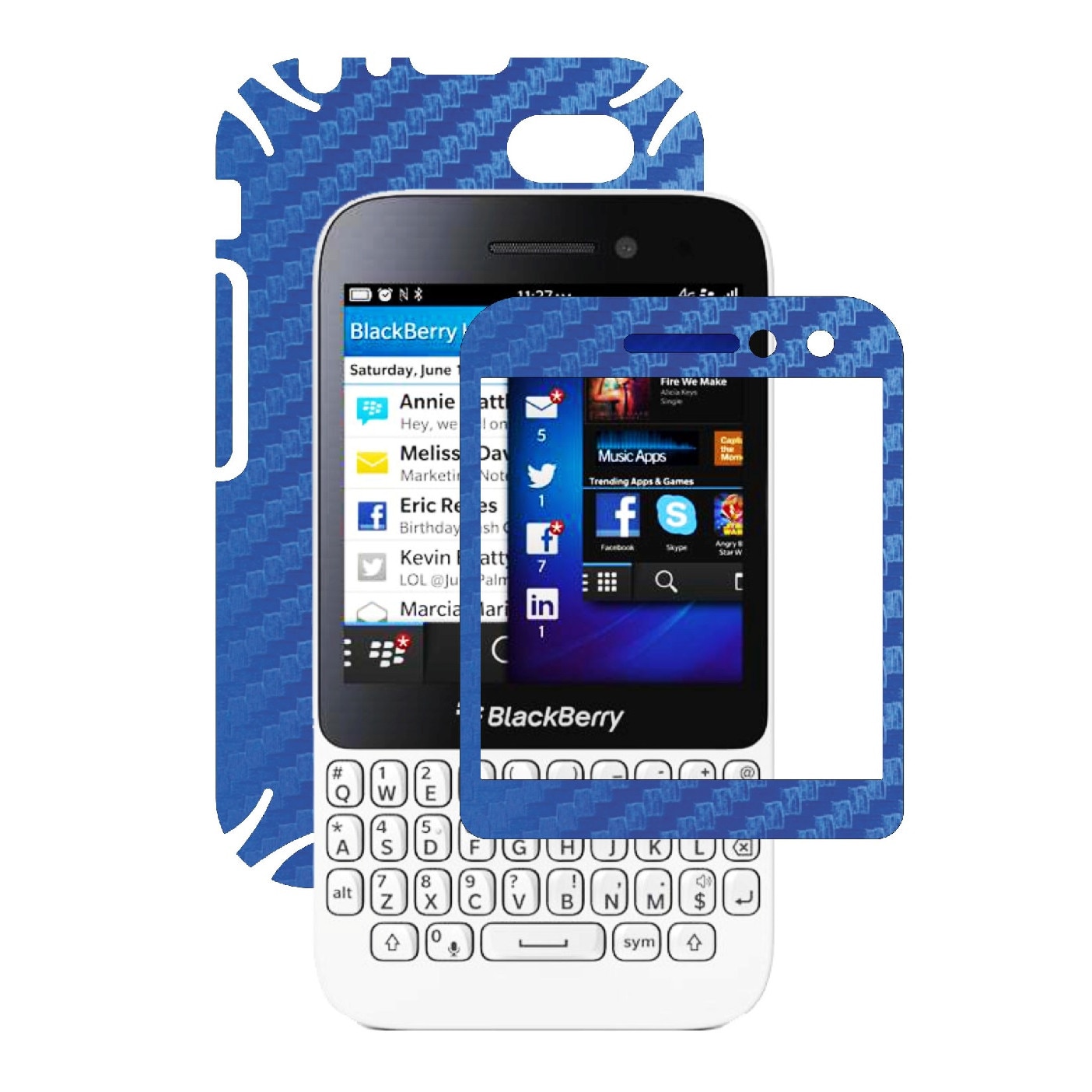 Folie de protectie Carbon Skinz, Husa de tip Skin Adeziv pentru Carcasa, Carbon Albastru dedicata Blackberry Q5
