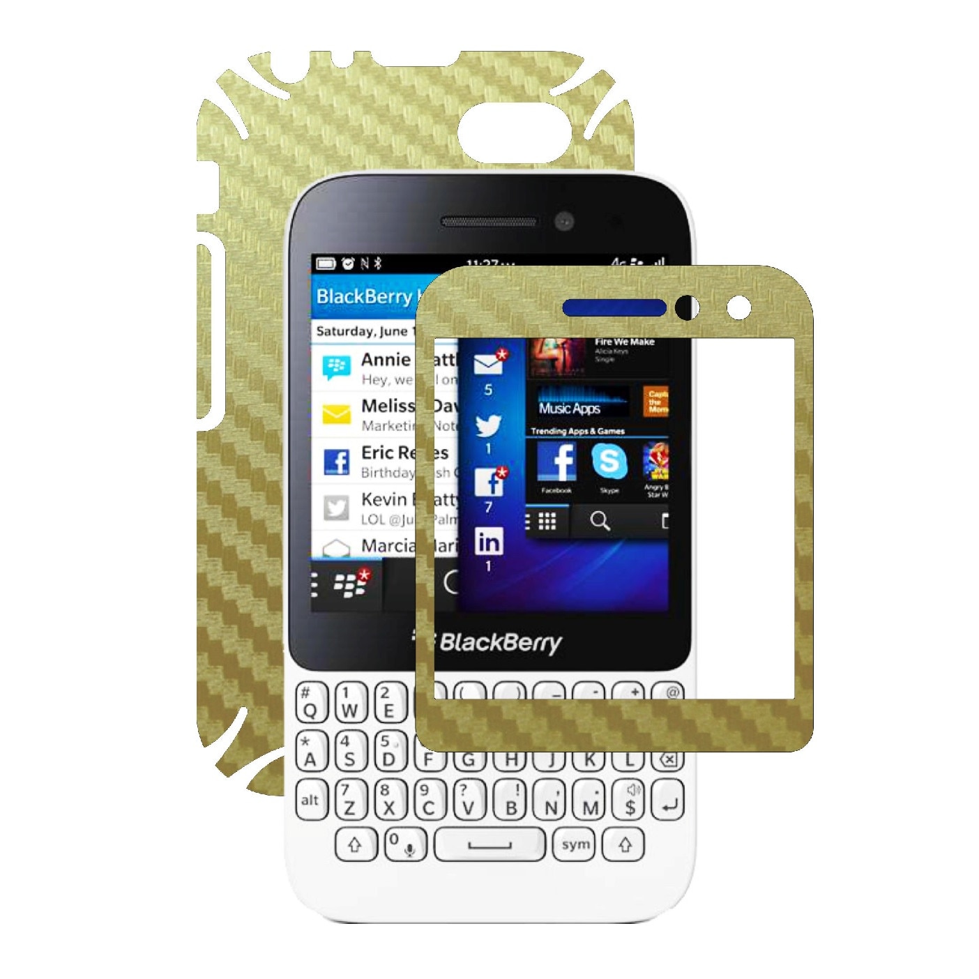 Folie de protectie Carbon Skinz, Husa de tip Skin Adeziv pentru Carcasa, Carbon Auriu dedicata Blackberry Q5