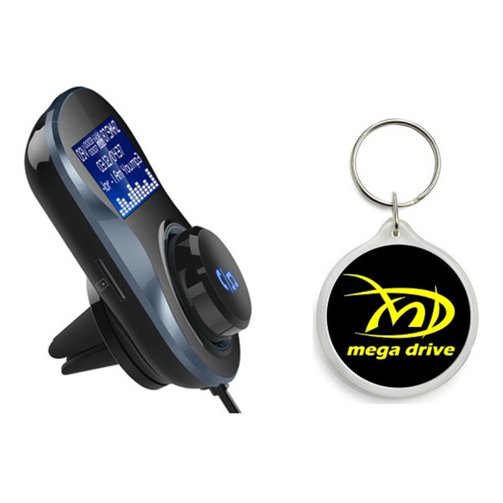 Set Incarcator auto 1xUSB QC3.0 si 1xUSB 2.4A cu bluetooth si modulator FM cu Breloc Mega Drive