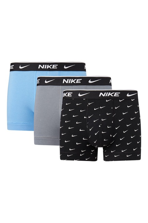 Nike, Боксерки с лого - 3 чифта, Черен/Сив/Светлосин