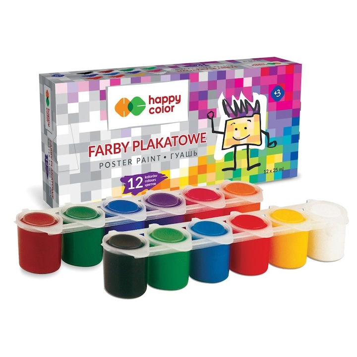 Akvarellek 12 színű gyerekeknek, Happy Color, 25 ml