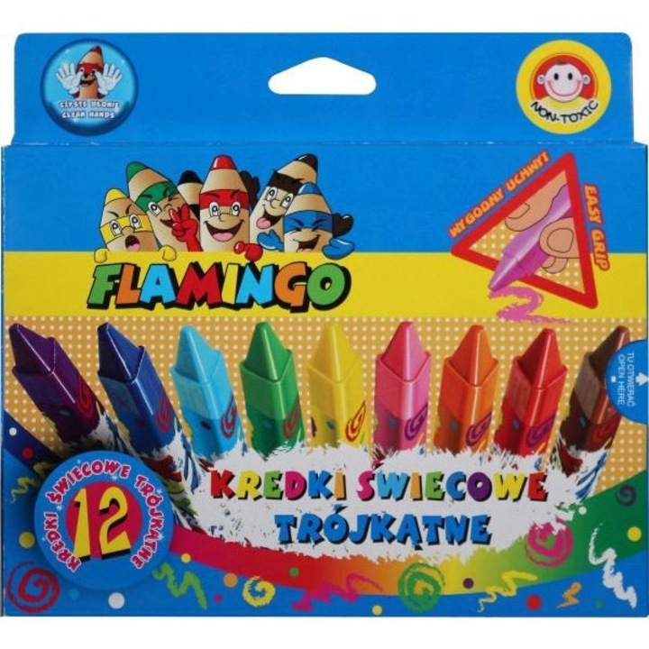 Creioane colorate cerate Flamingo, Titanum, Triunghiulare, 12 culori