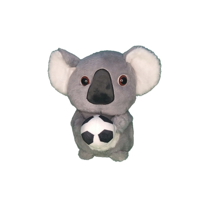 Koala de plus gri cu minge de fotbal, 20cm