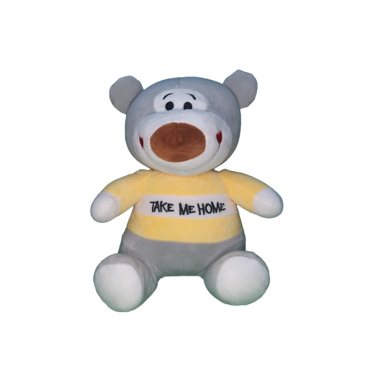 Urs de plus gri cu tricou galben, 30cm