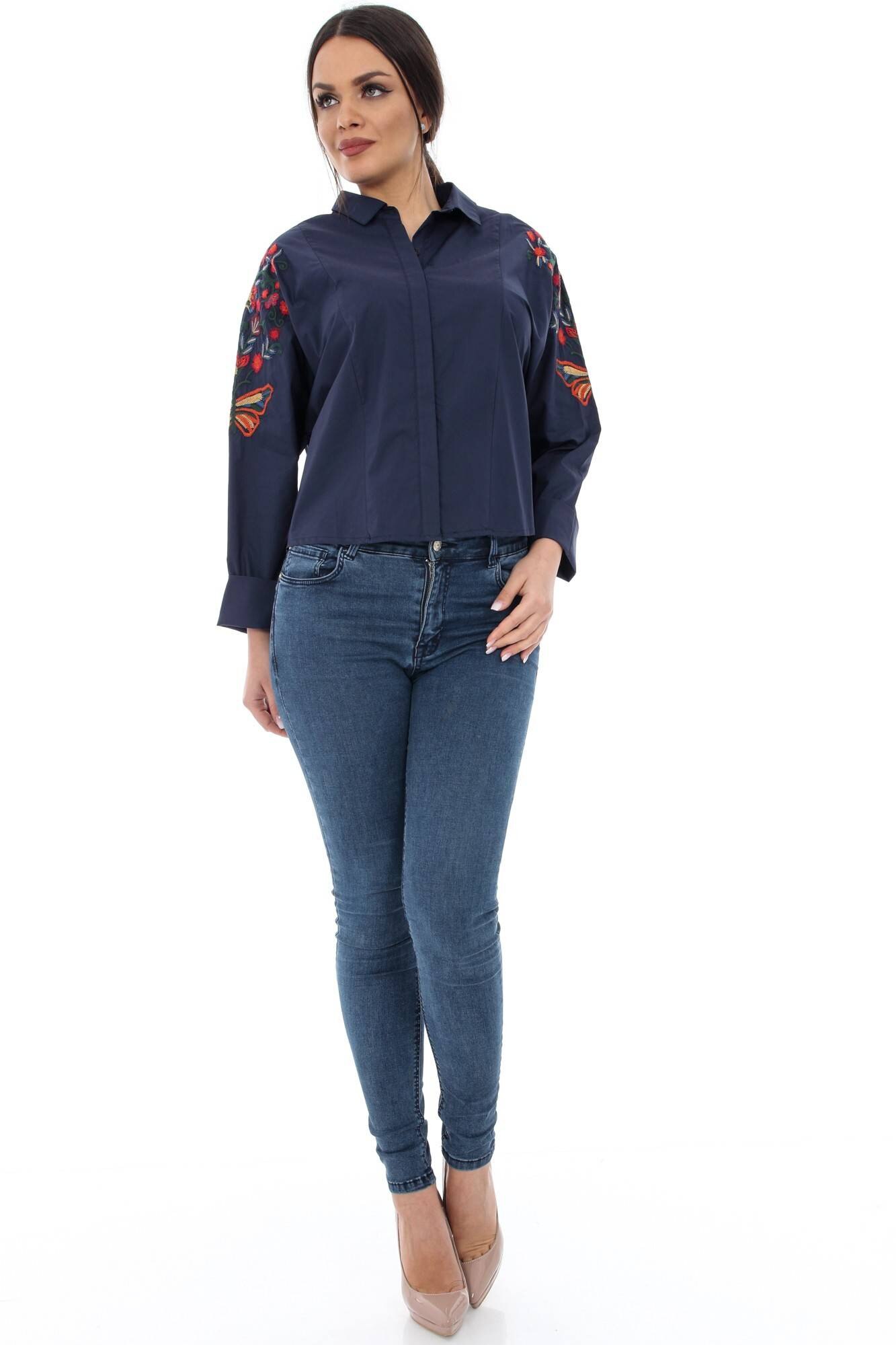 Camasa bleumarin, ROH, cu broderie