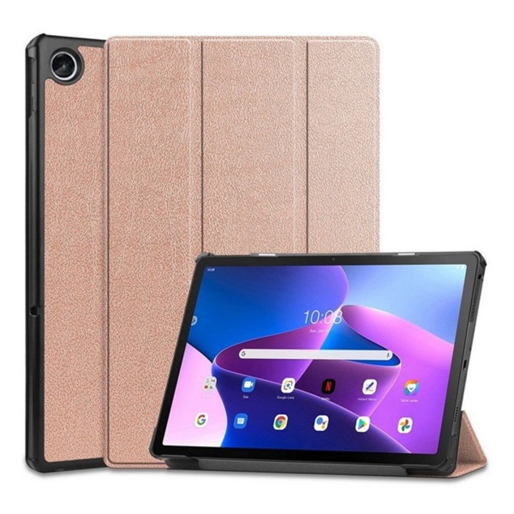 Tablet tok, kompatibilis, Lenovo Tab M10 Plus (TB125) WIFI / Tab M10 Plus (TB128) LTE Gigapack tok álló, bőr hatású (aktív flip, oldalra nyíló, trifold, asztali tartó) rozéarany, gigapack csomagolás