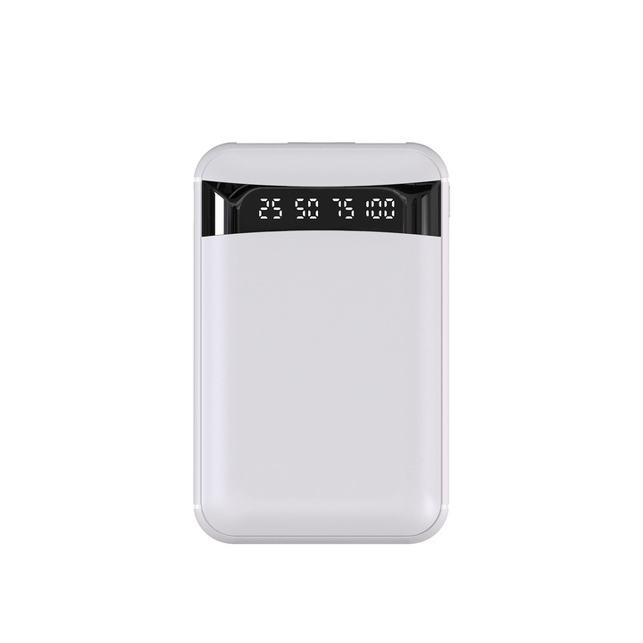 Външна батерия JvGoal, 10000 mAh, Type C, In & Out, 2 USB, Micro, LED Display, Бял