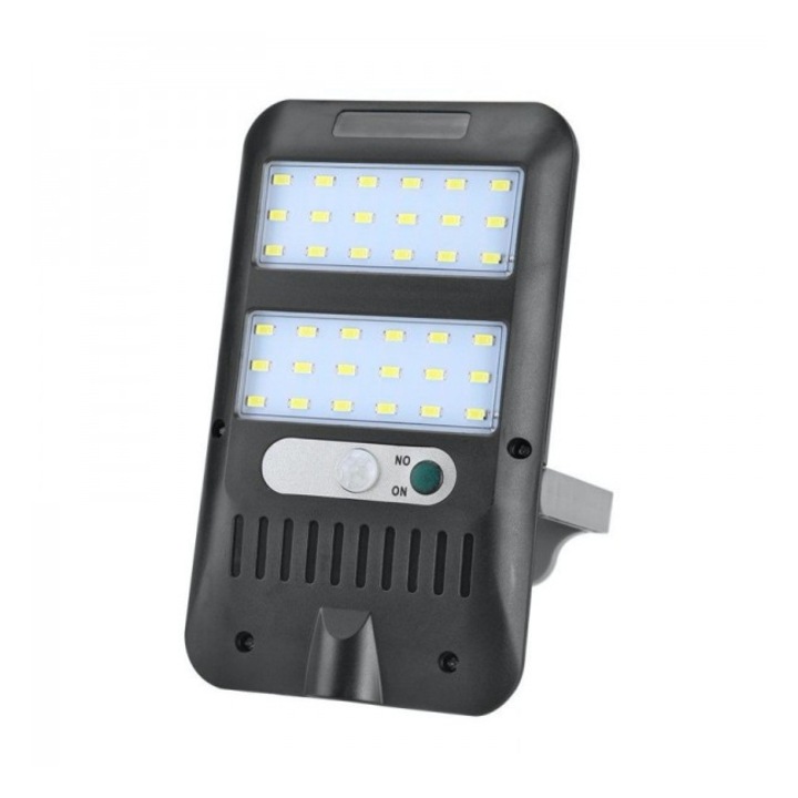 Lampa Solara 36 LED-SMD cu Senzor de Miscare si Lumina pentru Exterior, Portabila sau Fixare in Perete, Mini Proiector cu Acumulator si Incarcare prin Panou Solar sau prin USB, Tehnologie Waterproof, Protectie IP65