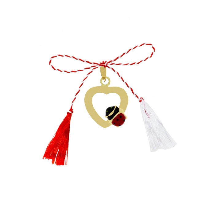 Martisor cu pandantiv inimioara si gargarita din aur 14k, lungime 12 mm, latime 12 mm