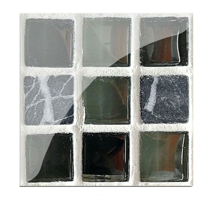 Stickere decorative pentru faianta sau perete Luxer, Set 19 buc, Mozaic Negru/Gri, 10x10 cm