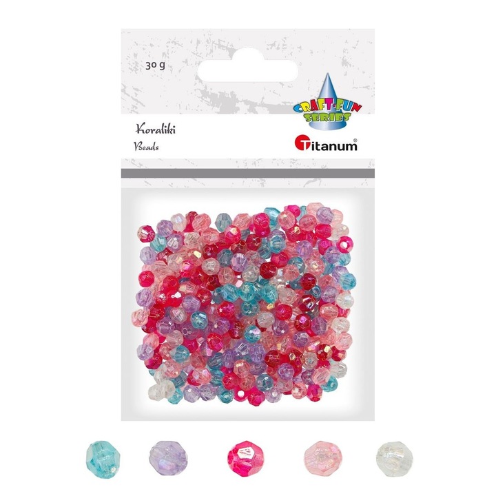Kreatív gyöngycsomag, titán, műanyag, 6 mm, többszínű, 30 g